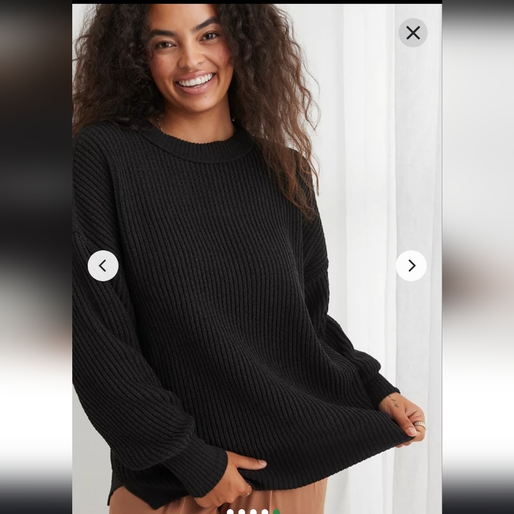 Aerie Black Waffle Knit Oversized Crew Neck Sweater - Size S (Fits M) #73